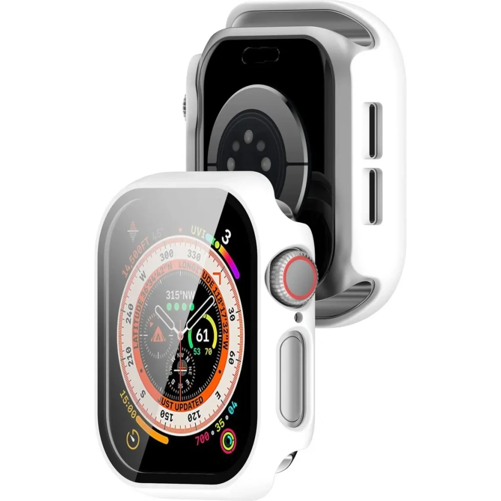 Etui ze szkłem do zegarka Bizon Case+Glass Watch do Apple Watch 10 / 11 42mm białe