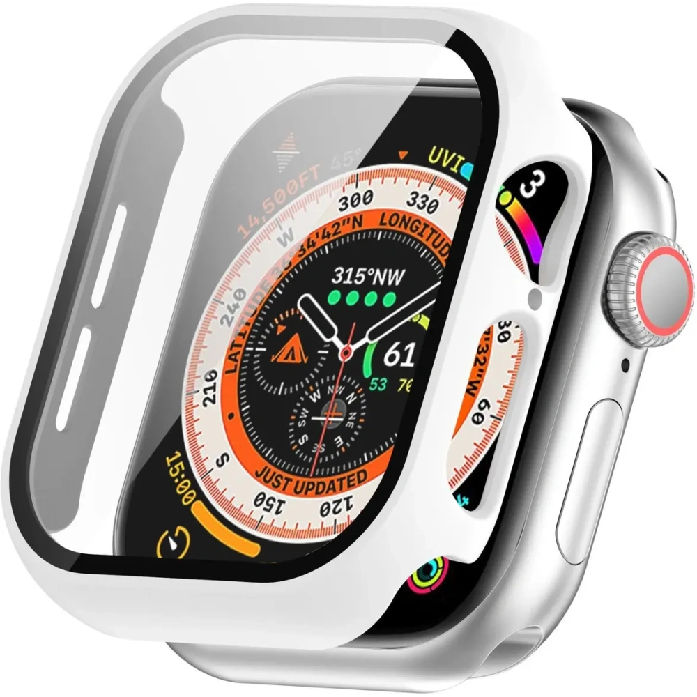 Etui ze szkłem do zegarka Bizon Case+Glass Watch do Apple Watch 10 / 11 42mm białe