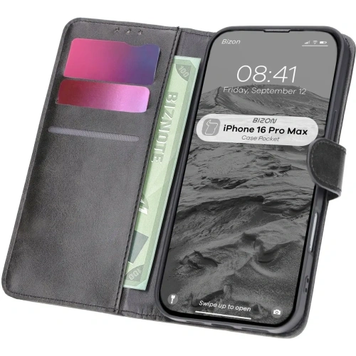 Kup Etui z klapką Bizon Case Pocket do Apple iPhone 16 Pro Max czarne - BIZ6432 - {ean13} - Sklep Home Screen