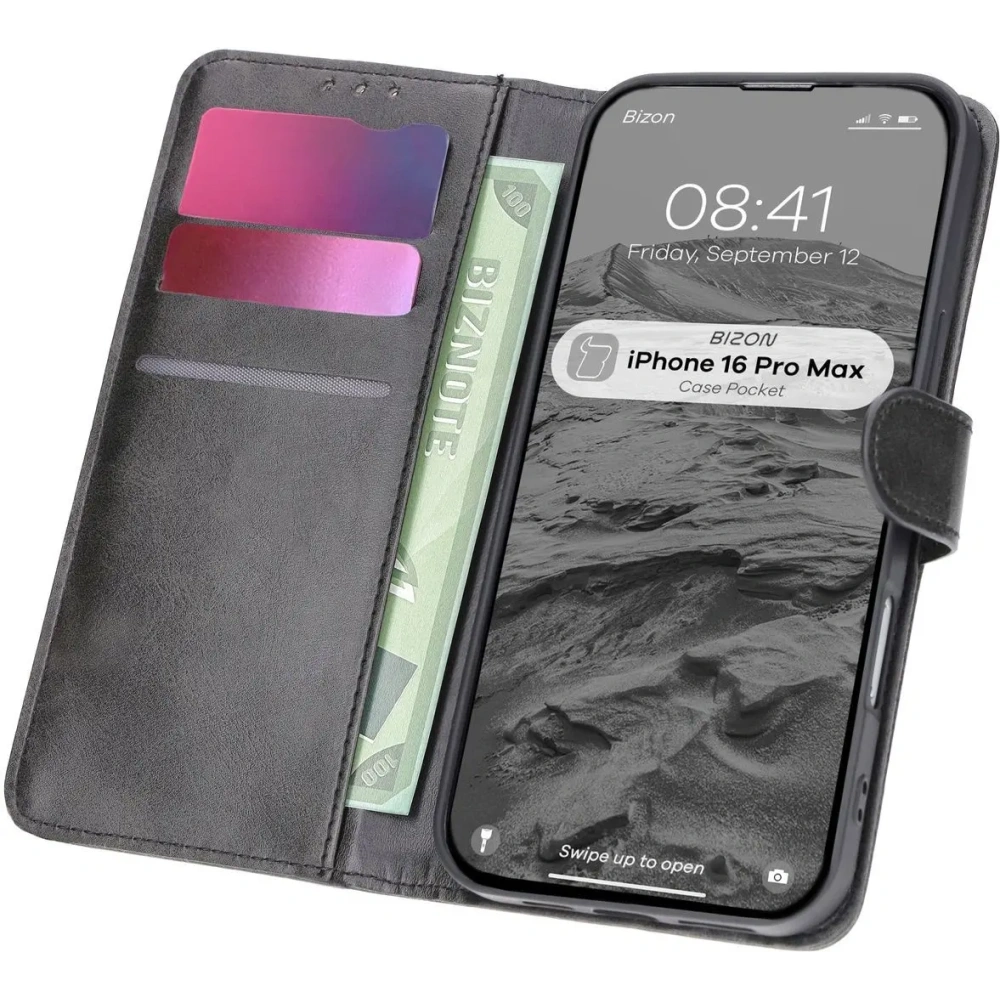 Etui z klapką Bizon Case Pocket do Apple iPhone 16 Pro Max czarne