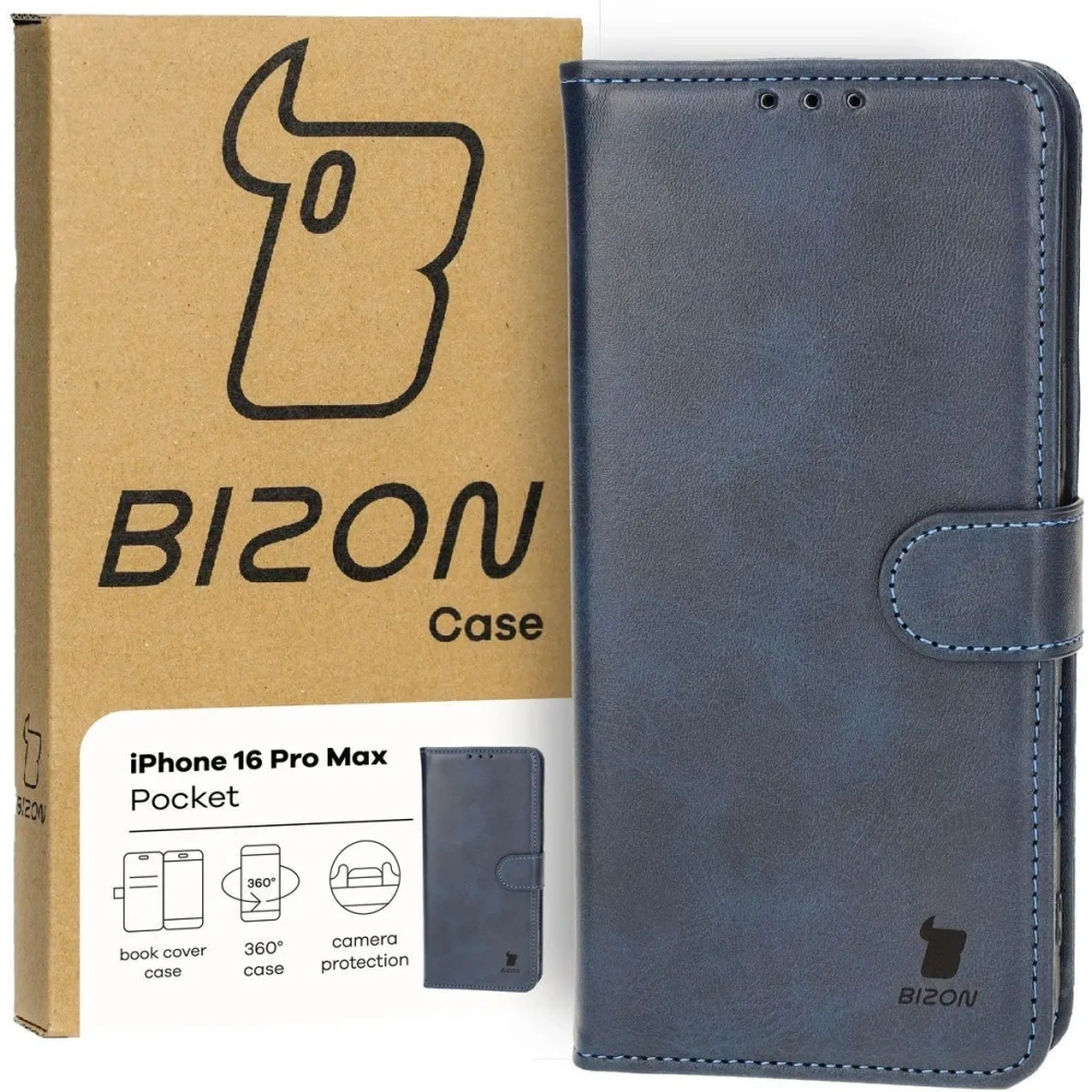Etui z klapką Bizon Case Pocket do Apple iPhone 16 Pro Max granatowe