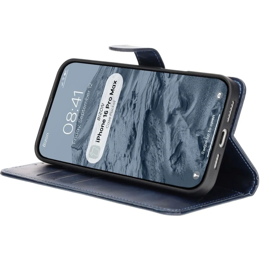 Etui z klapką Bizon Case Pocket do Apple iPhone 16 Pro Max granatowe