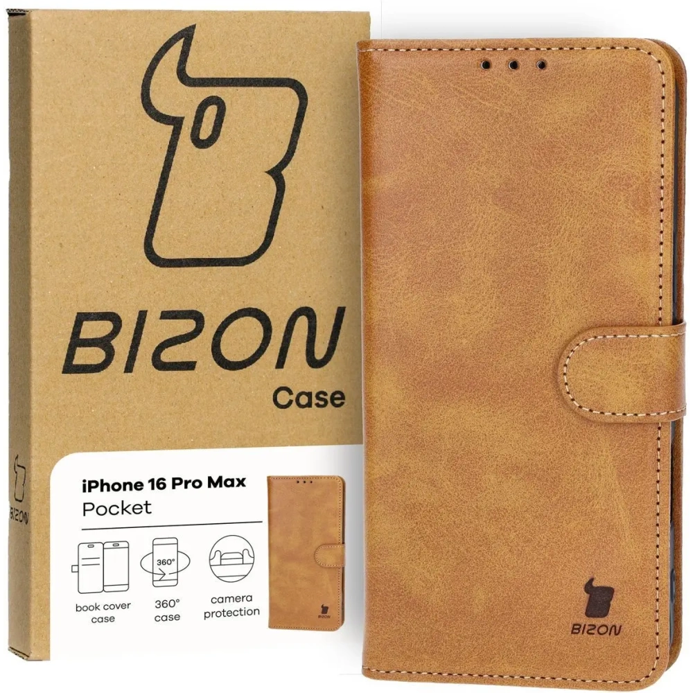 Etui z klapką Bizon Case Pocket do Apple iPhone 16 Pro Max brązowe