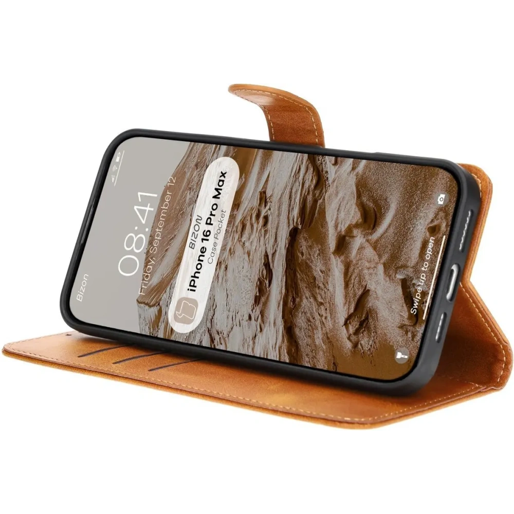 Etui z klapką Bizon Case Pocket do Apple iPhone 16 Pro Max brązowe