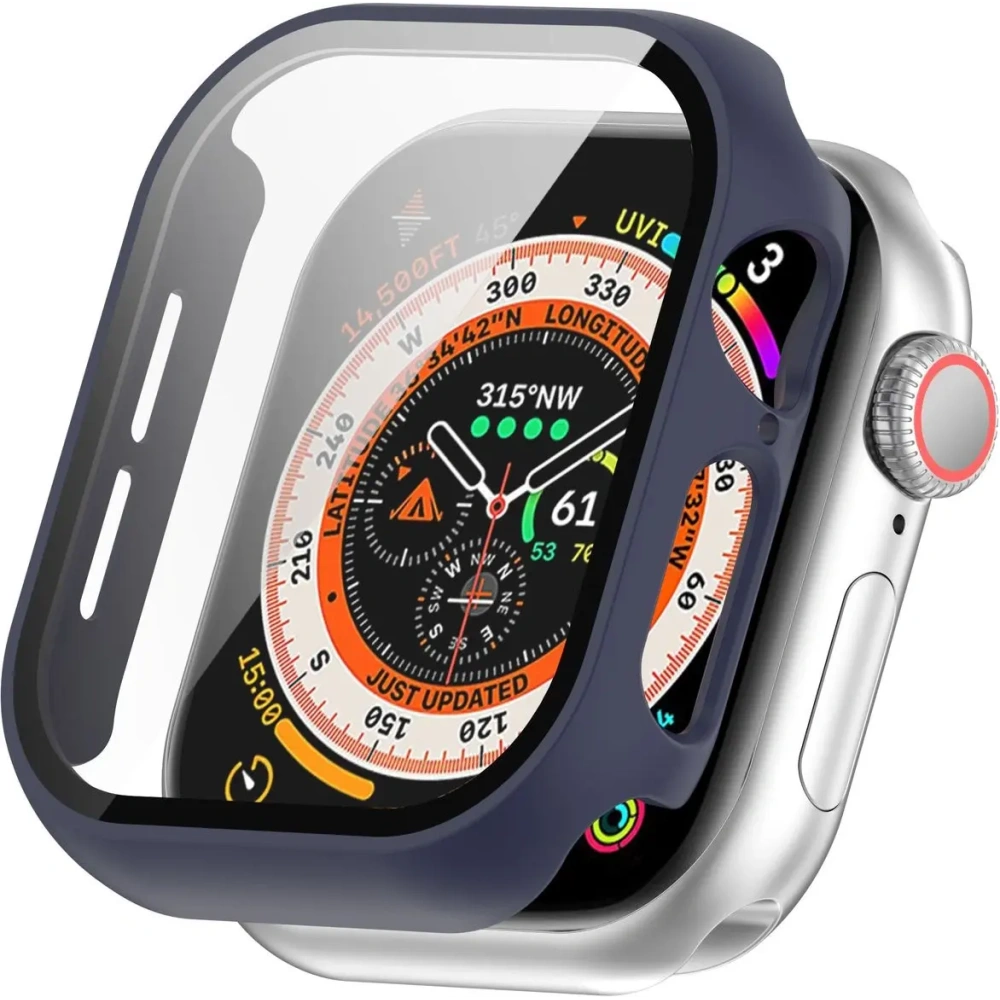 Etui ze szkłem do zegarka Bizon Case+Glass Watch do Apple Watch 10 / 11 46mm ciemnoniebieskie