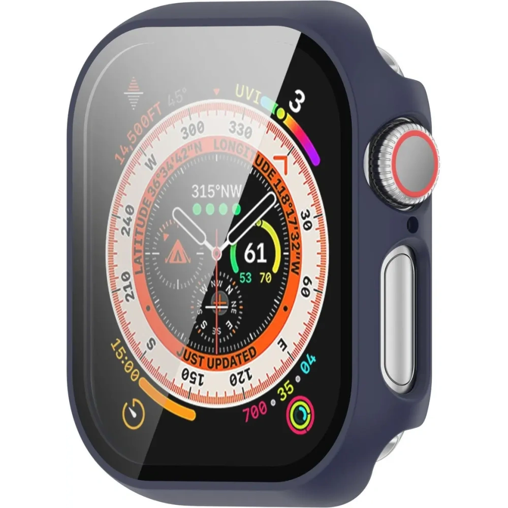 Etui ze szkłem do zegarka Bizon Case+Glass Watch do Apple Watch 10 / 11 46mm ciemnoniebieskie