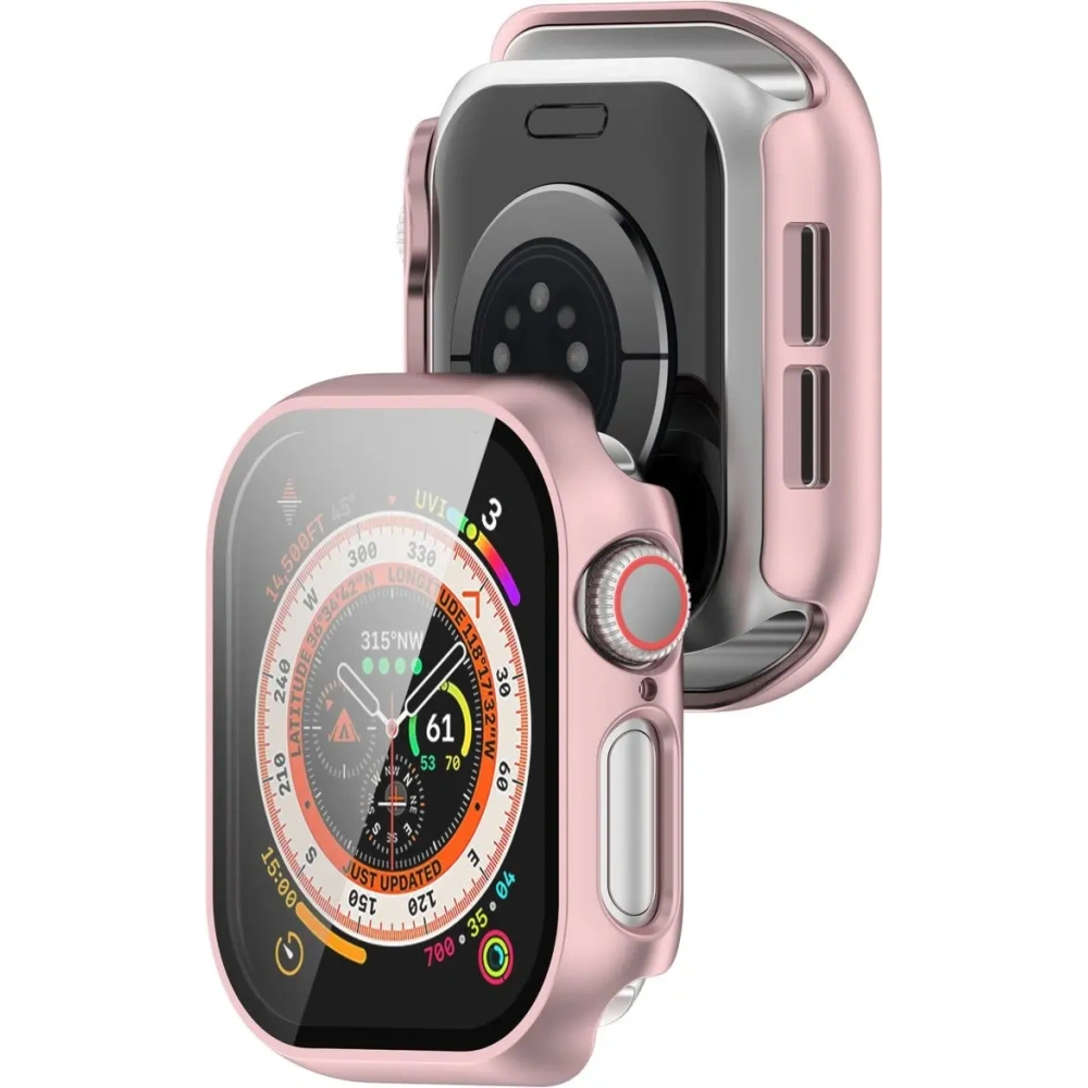 Etui ze szkłem do zegarka Bizon Case+Glass Watch do Apple Watch 10 / 11 46mm jasnoróżowe