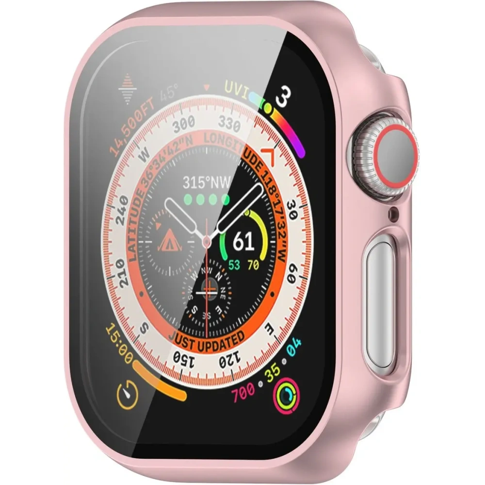 Etui ze szkłem do zegarka Bizon Case+Glass Watch do Apple Watch 10 / 11 46mm jasnoróżowe