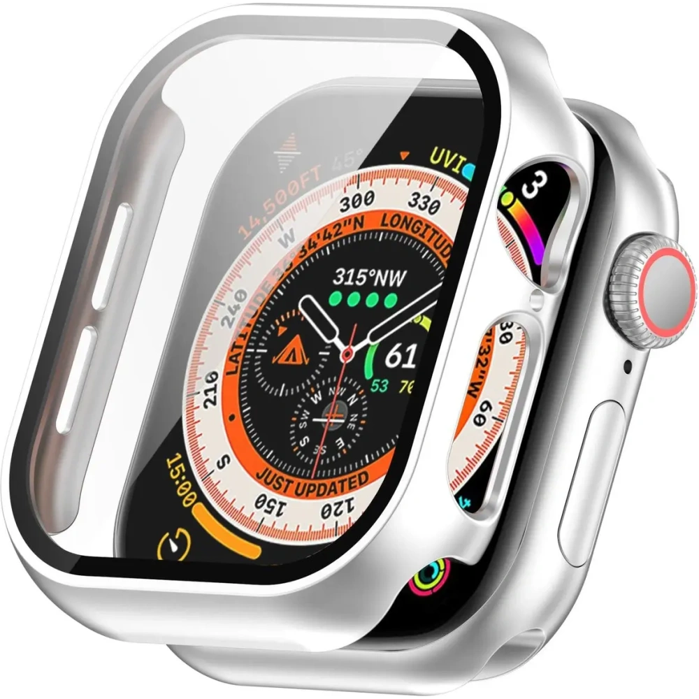 Etui ze szkłem do zegarka Bizon Case+Glass Watch do Apple Watch 10 / 11 46mm srebrne