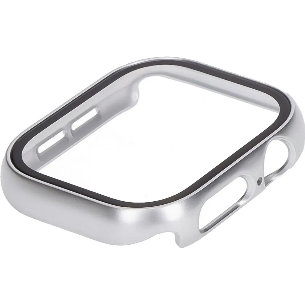 Etui ze szkłem do zegarka Bizon Case+Glass Watch do Apple Watch 10 / 11 46mm srebrne