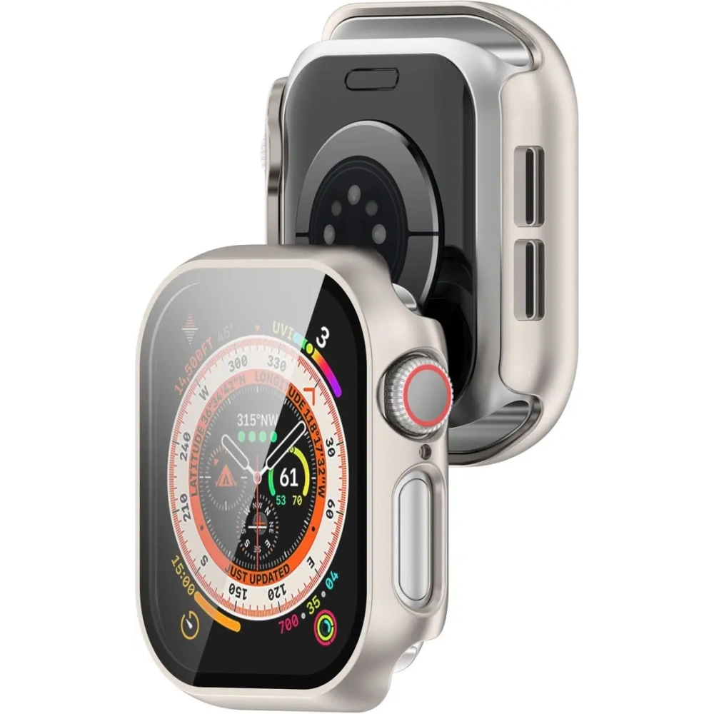 Etui ze szkłem do zegarka Bizon Case+Glass Watch do Apple Watch 10 / 11 46mm szampańskie