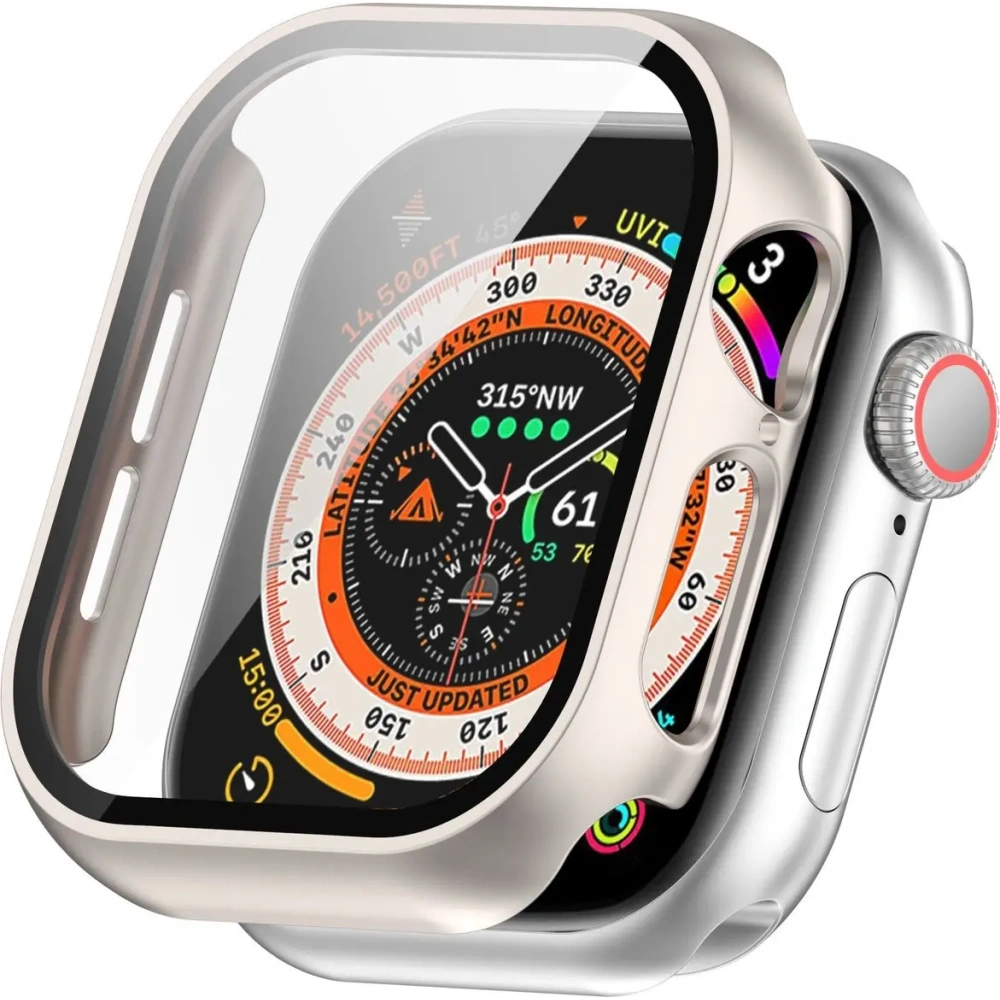 Etui ze szkłem do zegarka Bizon Case+Glass Watch do Apple Watch 10 / 11 46mm szampańskie