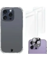 Etui + 2x tvrzené sklo na displej + sklo na objektiv Bizon Case Clear Pack pro Apple iPhone 16 Pro