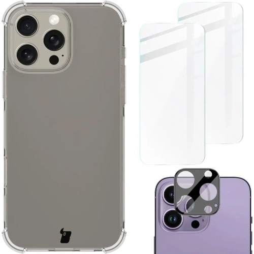 Kup Etui + 2x szkło hartowane na ekran + szkło na obiektyw Bizon Case Clear Pack do Apple iPhone 16 Pro Max - BIZ6462 - {ean13} - Sklep Home Screen
