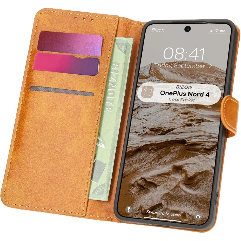 Etui z klapką Bizon Case Pocket do OnePlus Nord 4 brązowe