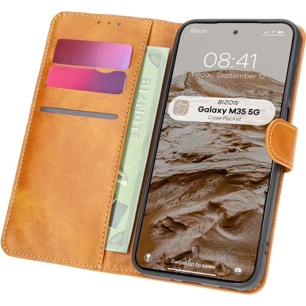 Etui z klapką Bizon Case Pocket do Samsung Galaxy M35 5G brązowe
