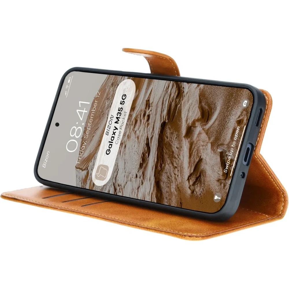 Etui z klapką Bizon Case Pocket do Samsung Galaxy M35 5G brązowe