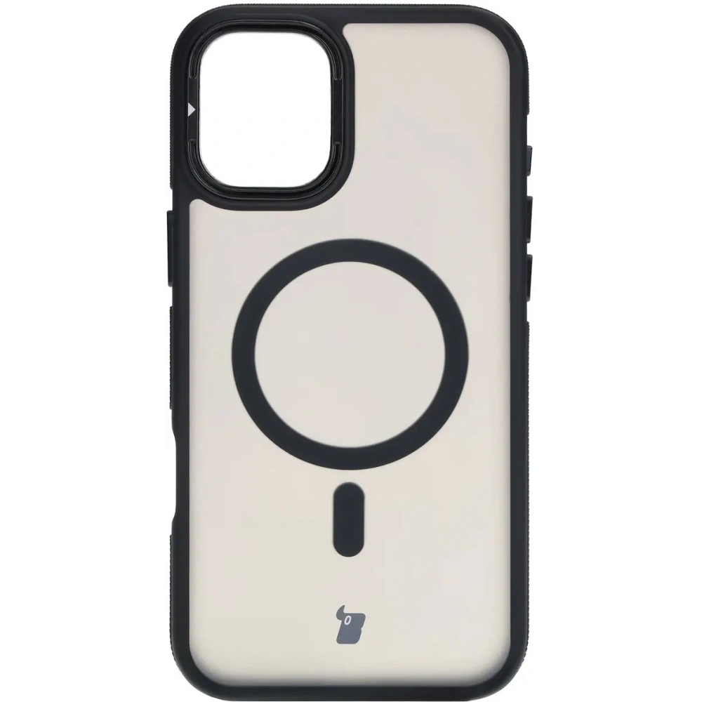 Etui z podstawką i pierścieniem magnetycznym Bizon Case Eclipse do Apple iPhone 16 Plus przydymione z czarną ramką
