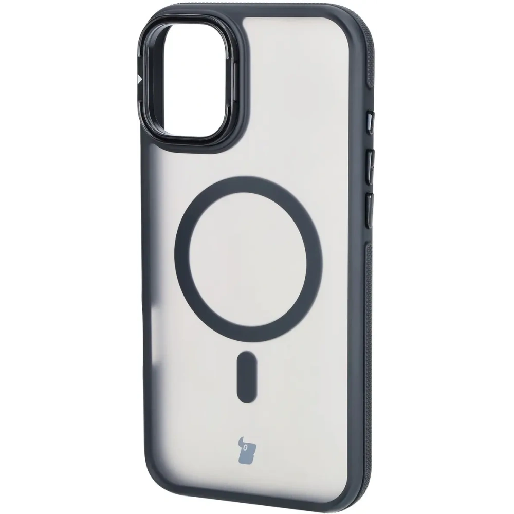 Etui z podstawką i pierścieniem magnetycznym Bizon Case Eclipse do Apple iPhone 16 Plus przydymione z czarną ramką