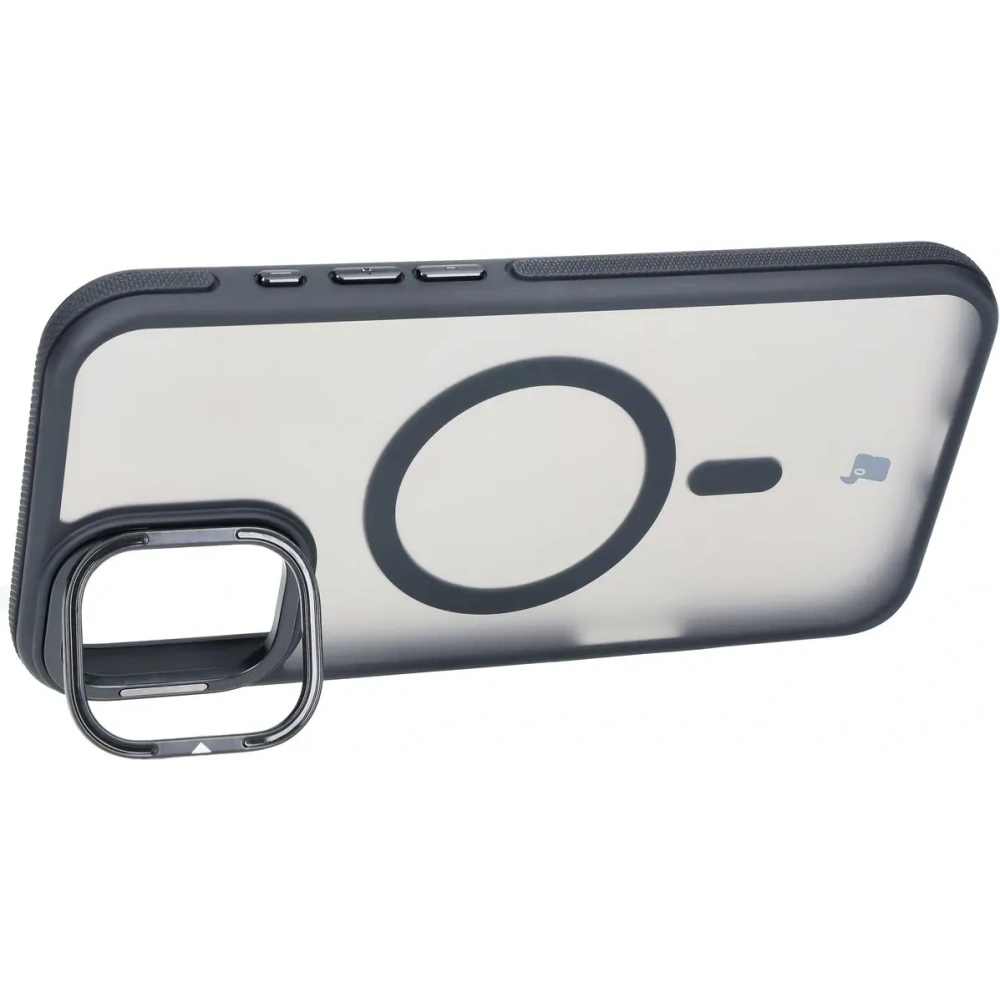 Etui z podstawką i pierścieniem magnetycznym Bizon Case Eclipse do Apple iPhone 16 Plus przydymione z czarną ramką