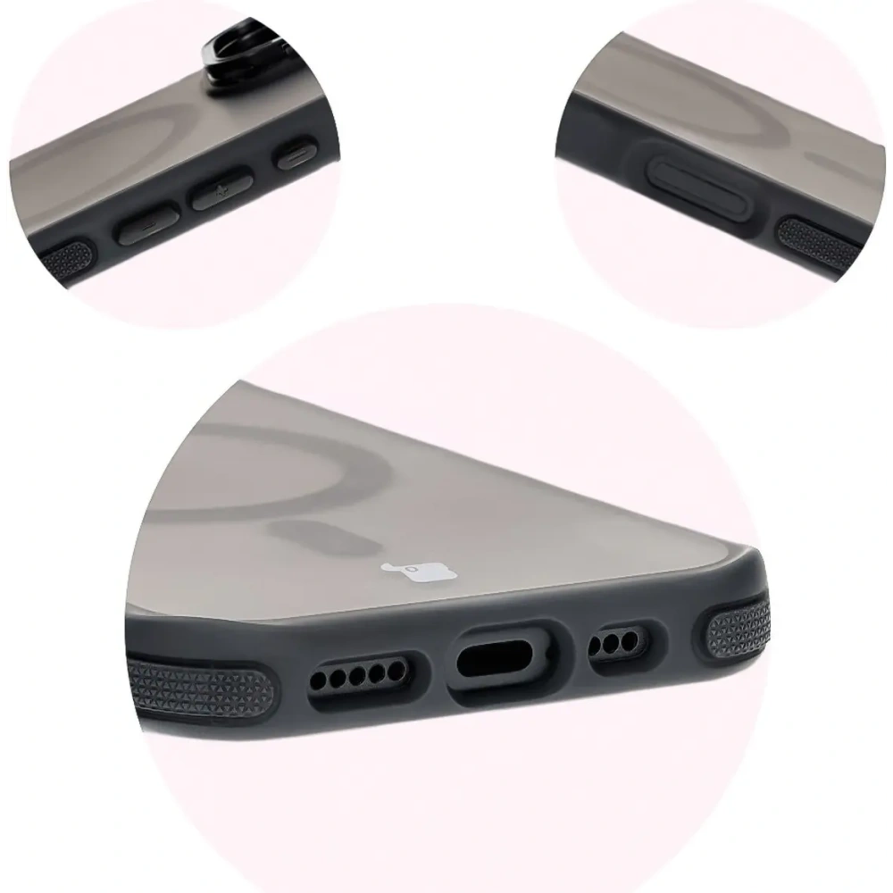Etui z podstawką i pierścieniem magnetycznym Bizon Case Eclipse do Apple iPhone 16 Plus przydymione z czarną ramką