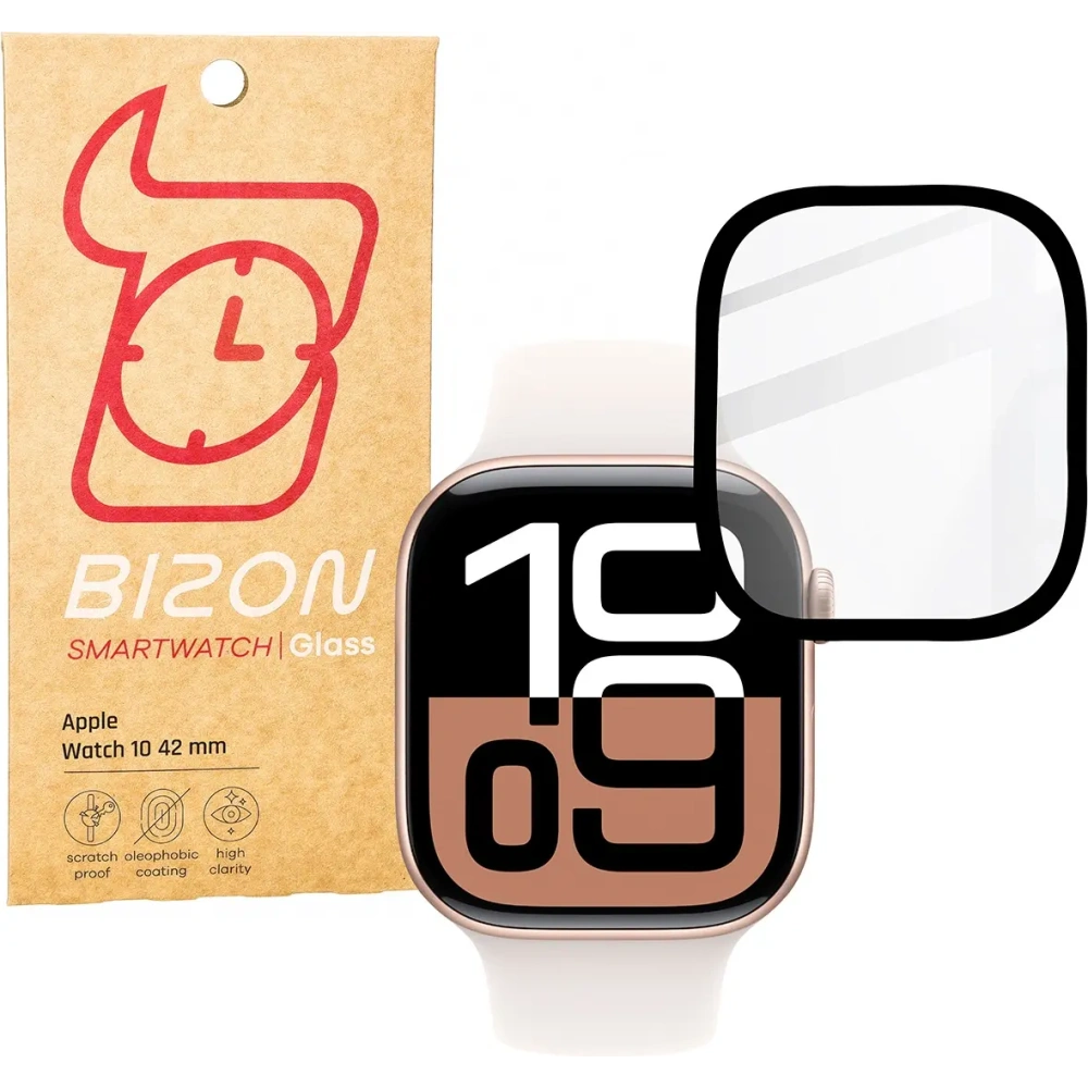 Szkło hybrydowe Bizon Glass Watch Edge Hybrid do Apple Watch 10 42 mm czarne