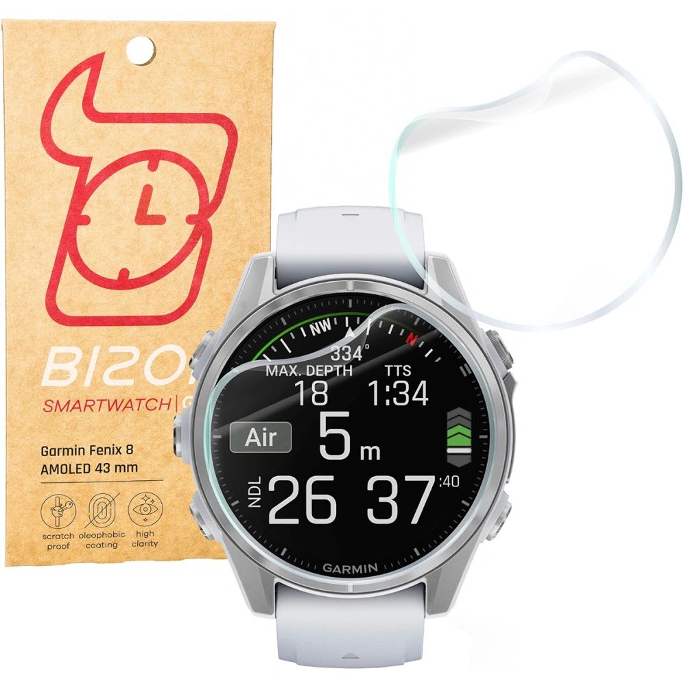 Folia hydrożelowa na ekran Bizon Glass Watch Hydrogel do Garmin Fenix 8 AMOLED 43 mm [2 PACK]