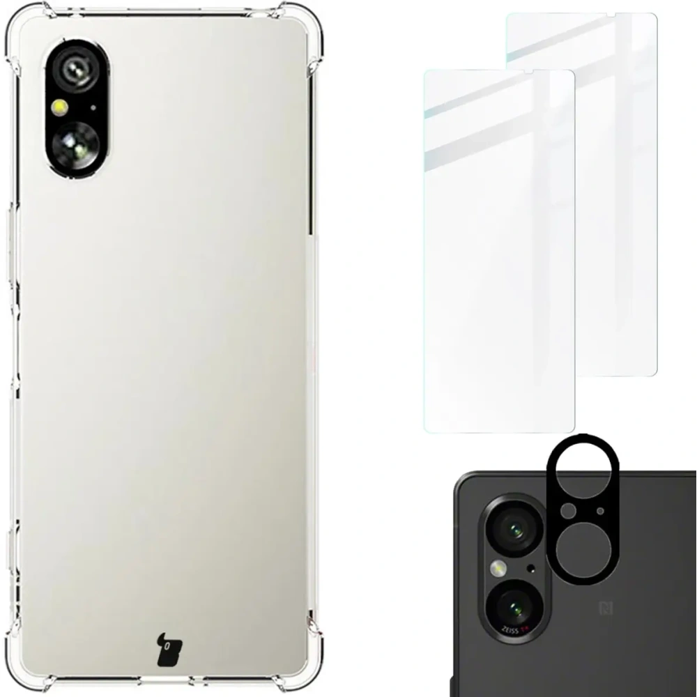 Etui + 2x szkło hartowane na ekran + szkło na obiektyw Bizon Case Clear Pack do Sony Xperia 5 V
