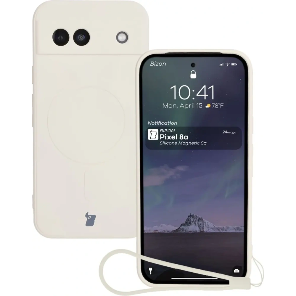 Silikonowe etui z pierścieniem magnetycznym Bizon Case Silicone Magnetic Sq do Google Pixel 8a beżowe