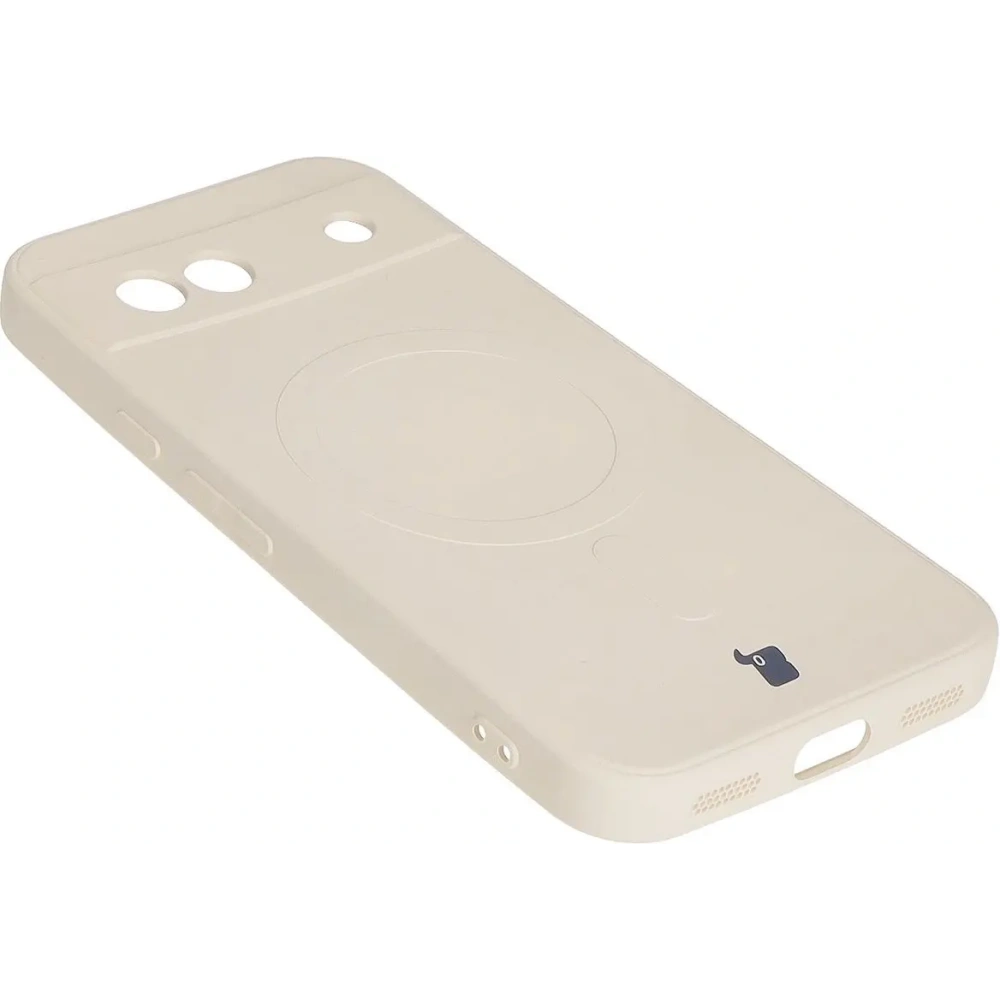 Silikonowe etui z pierścieniem magnetycznym Bizon Case Silicone Magnetic Sq do Google Pixel 8a beżowe