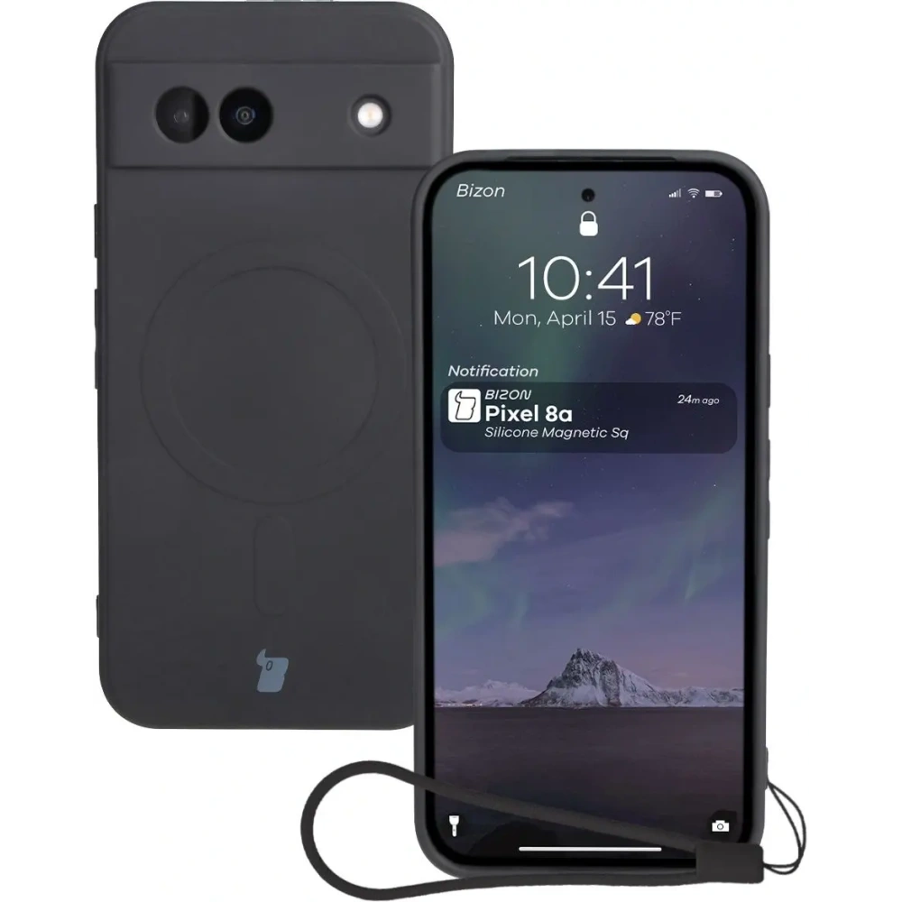 Silikonowe etui z pierścieniem magnetycznym Bizon Case Silicone Magnetic Sq do Google Pixel 8a czarne