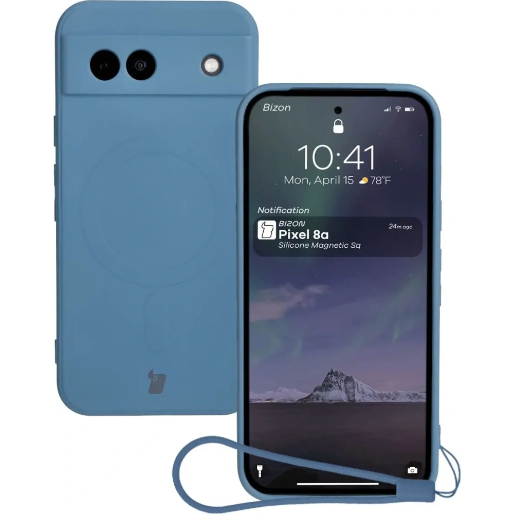 Silikonowe etui z pierścieniem magnetycznym Bizon Case Silicone Magnetic Sq do Google Pixel 8a granatowe