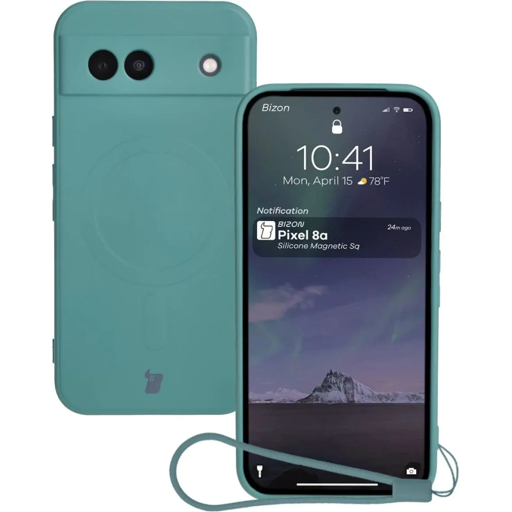 Silikonowe etui z pierścieniem magnetycznym Bizon Case Silicone Magnetic Sq do Google Pixel 8a ciemnozielone