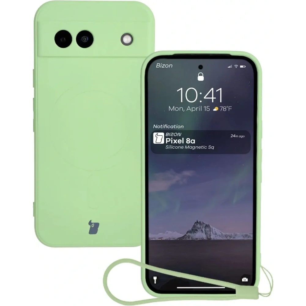 Silikonowe etui z pierścieniem magnetycznym Bizon Case Silicone Magnetic Sq do Google Pixel 8a jasnozielone