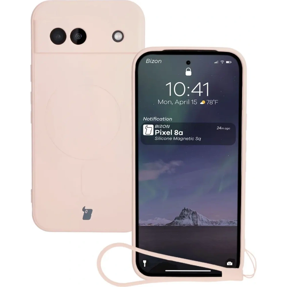 Silikonowe etui z pierścieniem magnetycznym Bizon Case Silicone Magnetic Sq do Google Pixel 8a jasnoróżowe