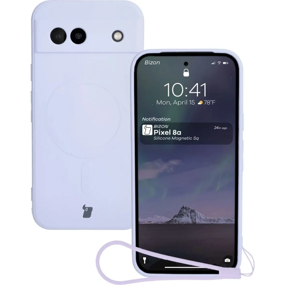 Silikonowe etui z pierścieniem magnetycznym Bizon Case Silicone Magnetic Sq do Google Pixel 8a jasnofioletowe