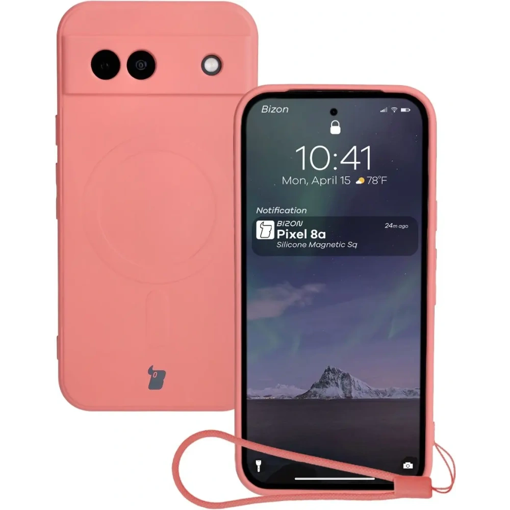 Silikonowe etui z pierścieniem magnetycznym Bizon Case Silicone Magnetic Sq do Google Pixel 8a brudnoróżowe