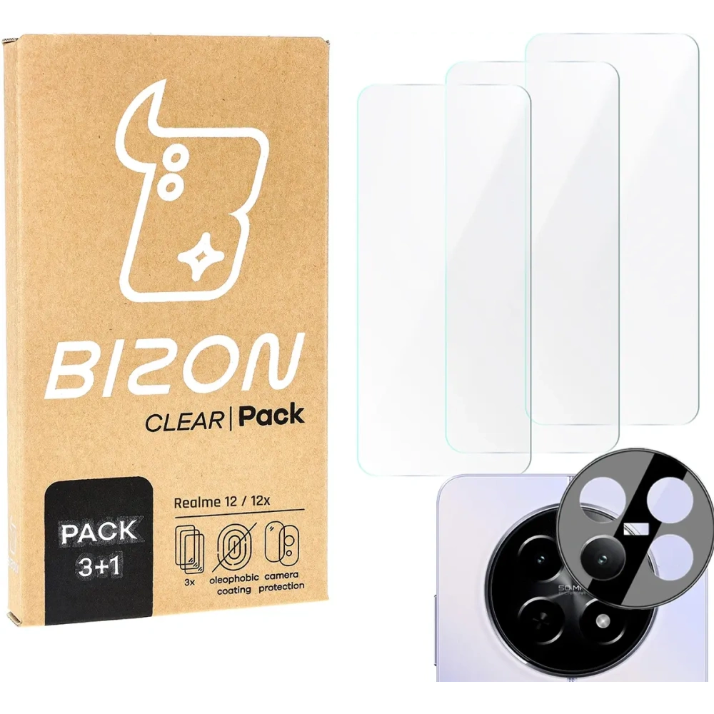 3x Szkło na ekran + szkło na aparat BIZON Clear do Realme 12 / 12x