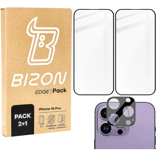 Buy Bizon Edge 2x tempered screen glass with frame + camera glass Apple iPhone 16 Pro - BIZ6533 - {ean13} - Home Screen Store Europe