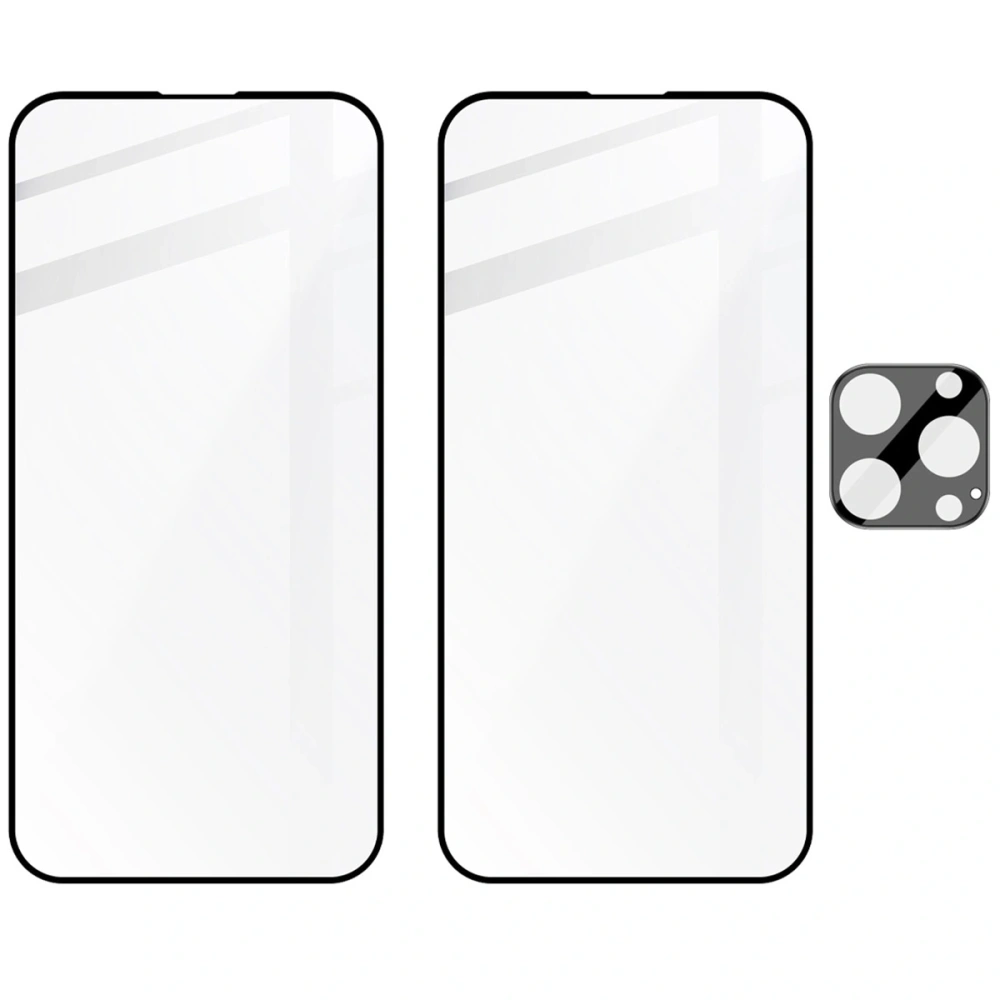 2x Szkło hartowane na ekran z ramką + szkło na aparat Bizon Edge do Apple iPhone 16 Pro
