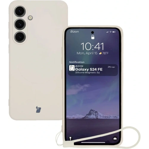 Kup Silikonowe etui z pierścieniem magnetycznym Bizon Case Silicone Magnetic Sq do Samsung Galaxy S24 FE beżowe - BIZ6535 - {ean13} - Sklep Home Screen