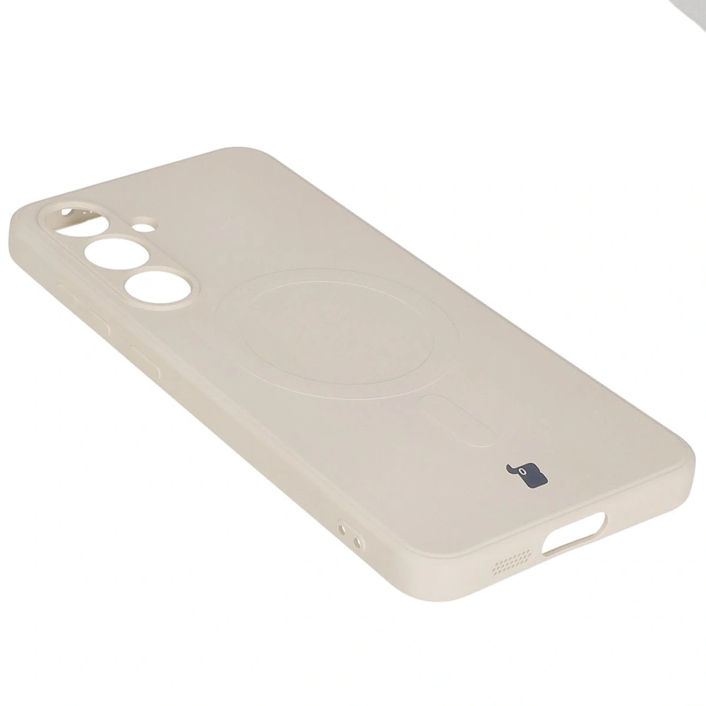 Silikonowe etui z pierścieniem magnetycznym Bizon Case Silicone Magnetic Sq do Samsung Galaxy S24 FE beżowe