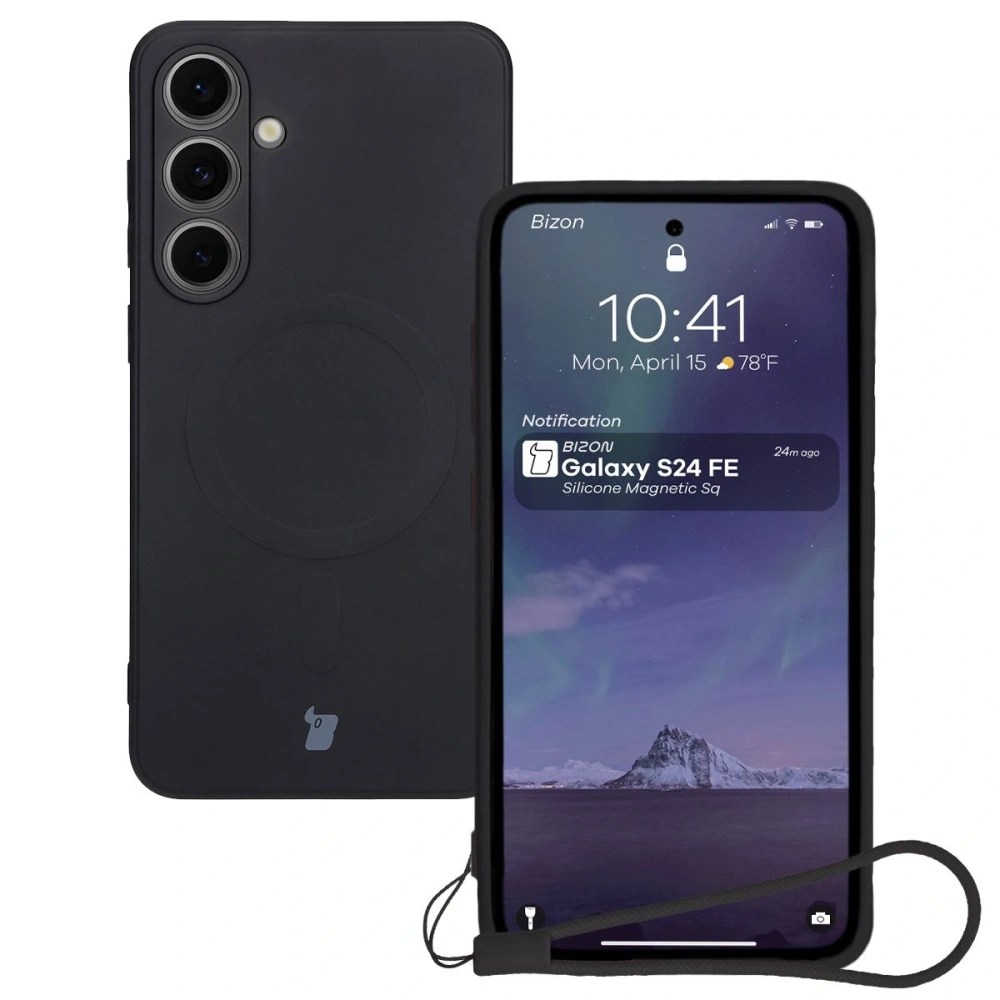 Silikonowe etui z pierścieniem magnetycznym Bizon Case Silicone Magnetic Sq do Samsung Galaxy S24 FE czarne