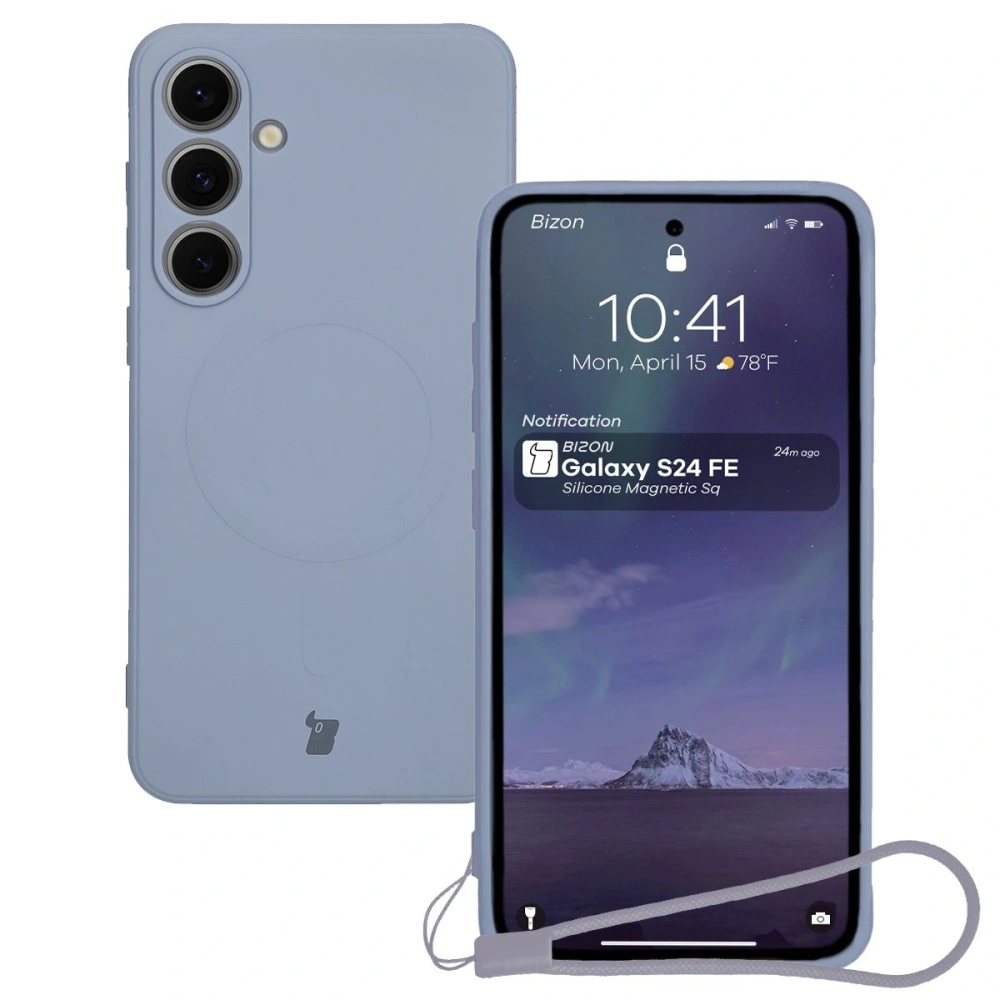 Silikonowe etui z pierścieniem magnetycznym Bizon Case Silicone Magnetic Sq do Samsung Galaxy S24 FE szare
