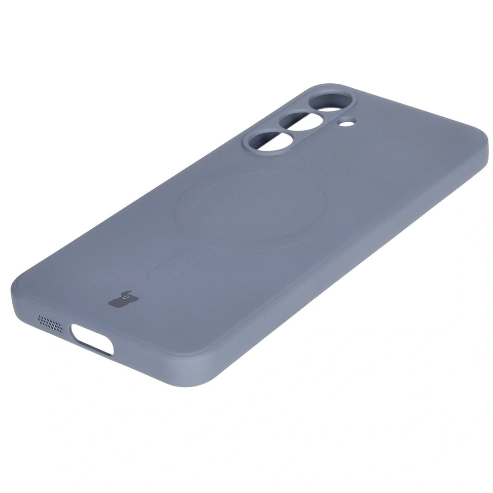 Silikonowe etui z pierścieniem magnetycznym Bizon Case Silicone Magnetic Sq do Samsung Galaxy S24 FE szare