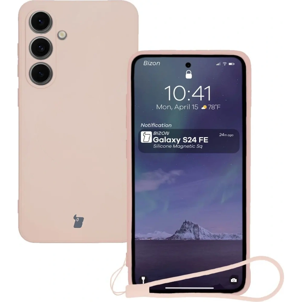 Silikonowe etui z pierścieniem magnetycznym Bizon Case Silicone Magnetic Sq do Samsung Galaxy S24 FE jasnoróżowe