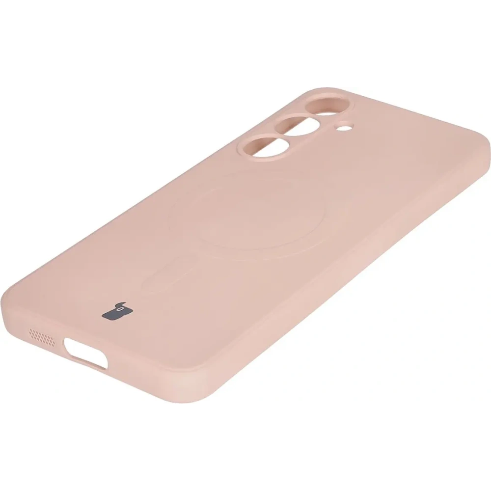 Silikonowe etui z pierścieniem magnetycznym Bizon Case Silicone Magnetic Sq do Samsung Galaxy S24 FE jasnoróżowe