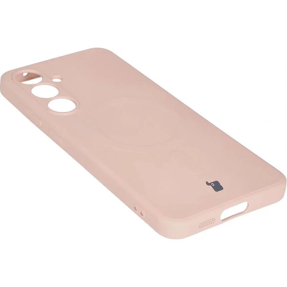 Silikonowe etui z pierścieniem magnetycznym Bizon Case Silicone Magnetic Sq do Samsung Galaxy S24 FE jasnoróżowe