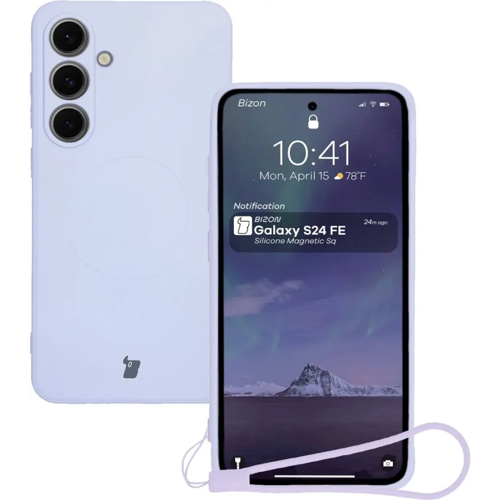 Silikonowe etui z pierścieniem magnetycznym Bizon Case Silicone Magnetic Sq do Samsung Galaxy S24 FE jasnofioletowe