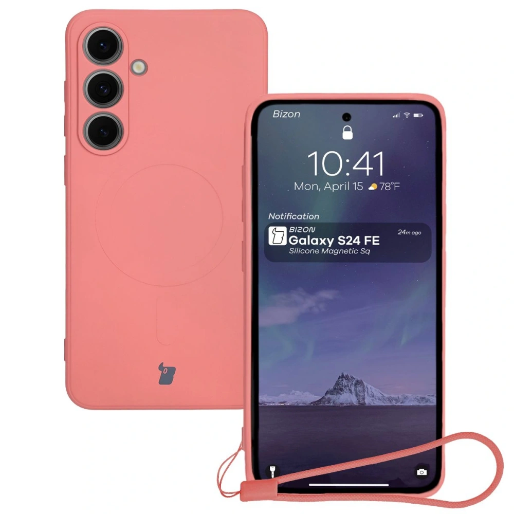 Silikonowe etui z pierścieniem magnetycznym Bizon Case Silicone Magnetic Sq do Samsung Galaxy S24 FE brudnoróżowe
